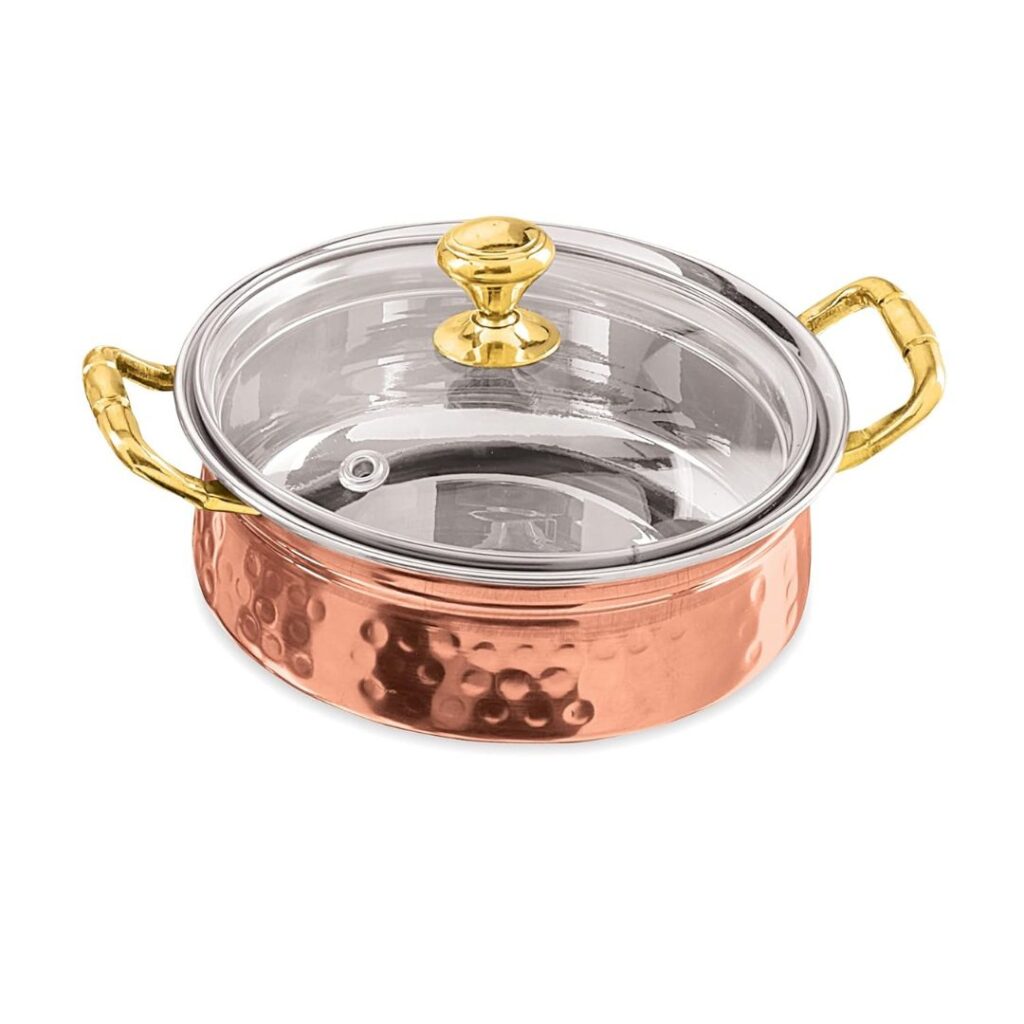Copper Handi Hammered With Glass Lid Code 2070